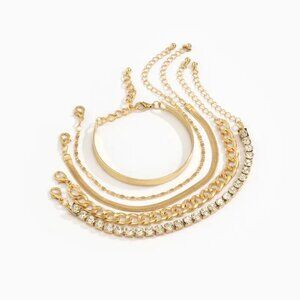 NWT 5 Pc Fashion Sparkling Faux Diamond Geometric Cutout Women Bracelet